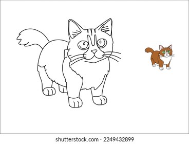 Buen Kitty. Colorido de la página.  Ilustración para el libro de colorear. Vector de dibujos animados de línea delgada.