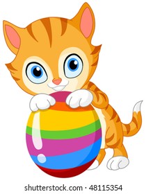 Cute kitty embracing Easter egg