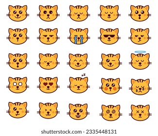 Cute Kitty Emoticon. Set of cat emoticon vector. Emoji vector. Smile icon set. Vector illustration EPS10