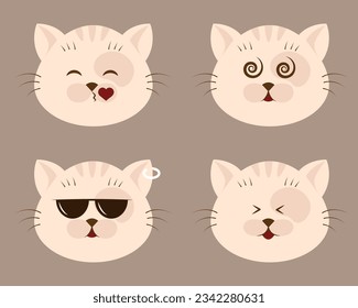 Cute Kitty Emoticon. Set of cat emoticon vector. Emoji vector. Smile icon set. Vector illustration EPS10