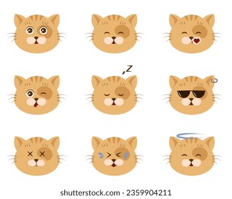 Cute Kitty Emoticon. Set of cat emoticon vector. Emoji vector. Smile icon set. Vector illustration EPS10