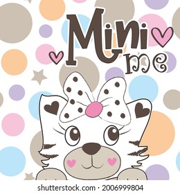 Cute kitty face on polka dots background vector illustration. 