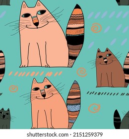 Cute kitty face. Vector seamless pattern is useful for creating your designs.