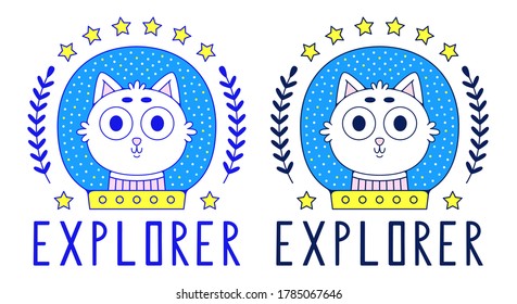 Cabeza de gatito. Logo del astronauta del gato colorido. Arte para camisetas.