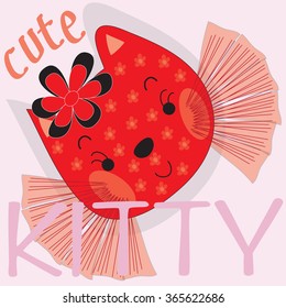 cute kitty head with flowers vector illustration