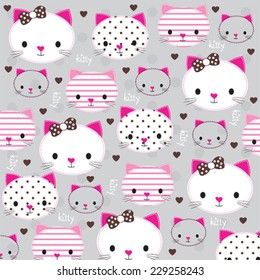 cute kitty head with heart pattern vector illustration