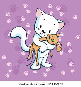 cute kitty hold mouse