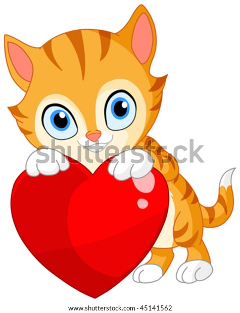 Cute Kitty Hugging Big Heart Stock Vector (Royalty Free) 45141562 ...