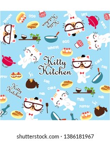 cute kitty kitchen doodle vector