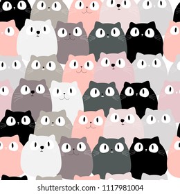 Cute kitty kitten cat cartoon seamless pattern,colorful illustration vector by freehand doodle comic art