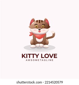 Cute Kitty Love Character Mascot Design Template