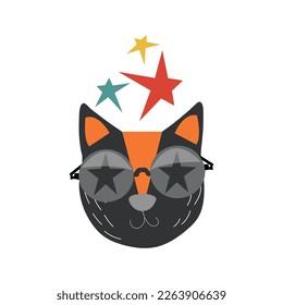 Cute kitty portrait in sunglasses. Vector illustration.  