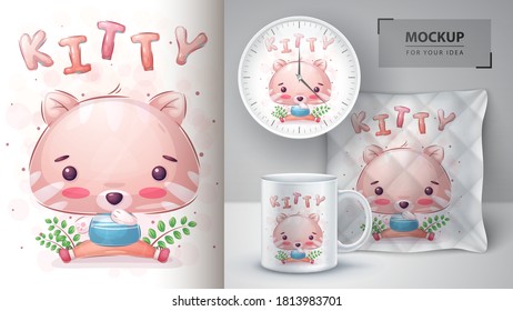 Cute kitty - poster and merchandising. Vector eps 10