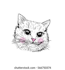 Cute kitty print with inscription black and pink color