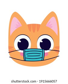 cute kitty with safety mask on a white background vector illustration design