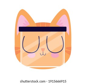 cute kitty with safety mask vector illustration design