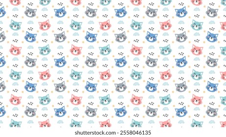 Cute kitty seamless pattern hand drawn background design