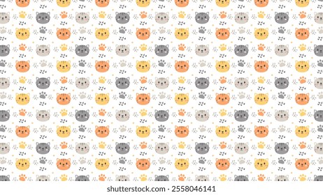 Cute kitty seamless pattern kids hand drawn background designs