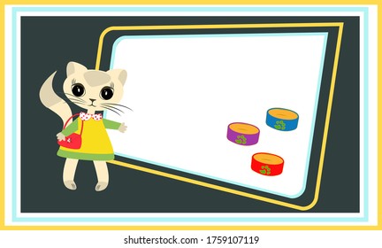Cute kitty shows on the screen.
Pet Store Advertising.
Vector isolated design.