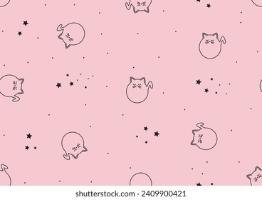 cute kitty sihoutte with stars seamless pattern