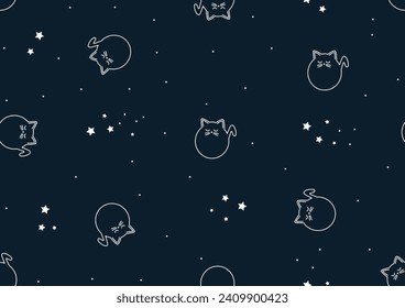 cute kitty sihoutte with stars seamless pattern