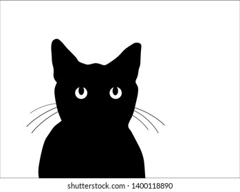 Cute kitty silhouette looking calm and contrite, on a black and white surface