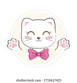 Cute Kitty Sticker. Gracioso gato bebé útil para muchas aplicaciones, sus diseños, impresiones para prendas de vestir, proyectos de scrapbooking.