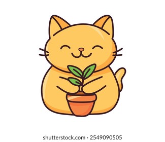 A cute kitty with a vase. Vector.