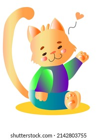 Cute kitty vector illustration.Pretty orange cat with heart on white backround.