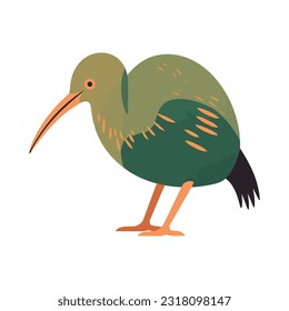 Cute kiwi bird with green and blue feathers icon isolated