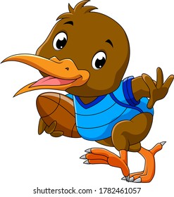 Cute kiwi bird playing football of illustration
