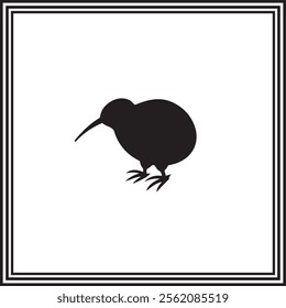 A cute kiwi bird silhouette isolated on white background.