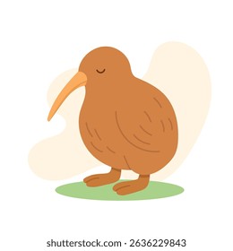 Cute kiwi bird standing with eyes closed, kiwi cartoon adds charm to nature lessons, exotic wildlife collections, and kid-friendly educational visuals.
