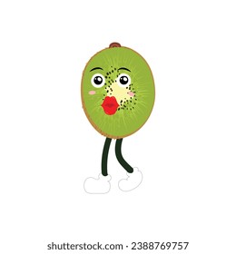 Cute kiwi cartoon. with happy facial expressions and different pose. Cartoon character of slice of kiwi with various chef emoticons