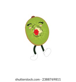 Cute kiwi cartoon. with happy facial expressions and different pose. Cartoon character of slice of kiwi with various chef emoticons