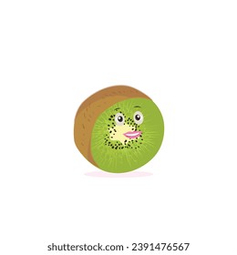 Cute kiwi cartoon. with happy facial expressions and different pose. Cartoon character of slice of kiwi with various chef emoticons