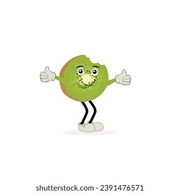Cute kiwi cartoon. with happy facial expressions and different pose. Cartoon character of slice of kiwi with various chef emoticons