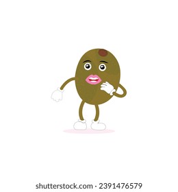 Cute kiwi cartoon. with happy facial expressions and different pose. Cartoon character of slice of kiwi with various chef emoticons