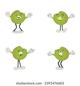 Cute kiwi cartoon. with happy facial expressions and different pose. Cartoon character of slice of kiwi with various chef emoticons