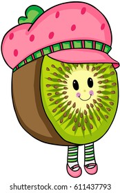 Cute kiwi cartoon with strawberry hat