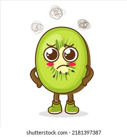 Cute kiwi character with angry emotions, face, arms.