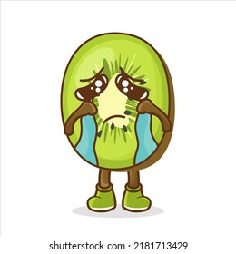 Cute kiwi character with sad emotions. kiwi cartoon character with sad expression. Kiwi Fruit character and crying. Fruit character icon concept isolated.