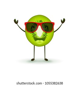Cute kiwi character. Vector illustration of cartoon slice of tropical fruit.