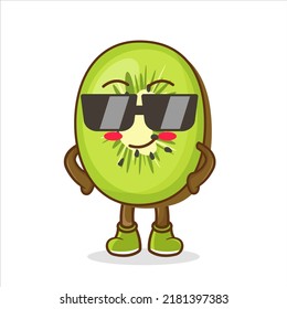 Carácter kwi lindo. Ilustración vectorial de la rebanada de dibujos animados de frutas tropicales.