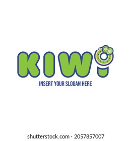 Cute kiwi doughnut logo design template