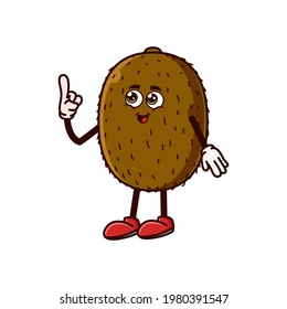 Cute Kiwi fruit character with happy face and Gesture pointing up. Fruit character icon concept isolated. Emoji Sticker. flat cartoon style Vector