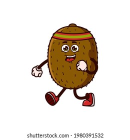 Cute Kiwi fruit character jogging. Fruit character icon concept isolated. Emoji Sticker. flat cartoon style Vector