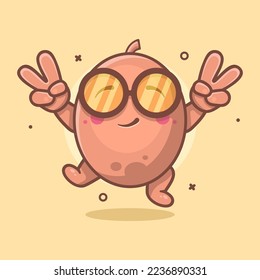 cute kiwi fruit character mascot with peace sign hand gesture isolated cartoon in flat style design