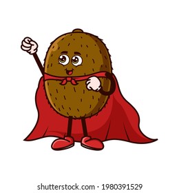 Cute Kiwi fruit character with Super hero costume and try to fly. Fruit character icon concept isolated. Emoji Sticker. flat cartoon style Vector