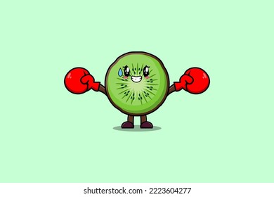 Cute Kiwi Obstmaskottcartoon mit Boxhandschuhen und niedlichem Design